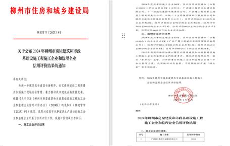 冶建位列榜首！2024年度柳州市施工企業(yè)信用評(píng)價(jià)結(jié)果公布